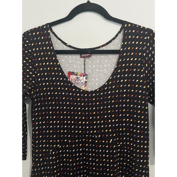 Salaam Dress Women’s Small Black Multi Polka Dot Scoop Neck 3/4 Sleeves - Picture 8 of 12
